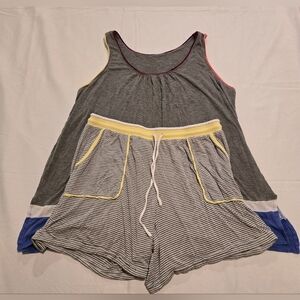 Secret Treasures Gray Tank & Striped Shorts Set with Pink Trim